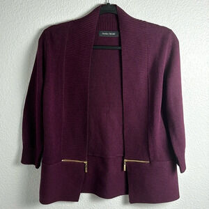 Ivanka Trump Plum Open Cardigan with Gold Zipper Detail